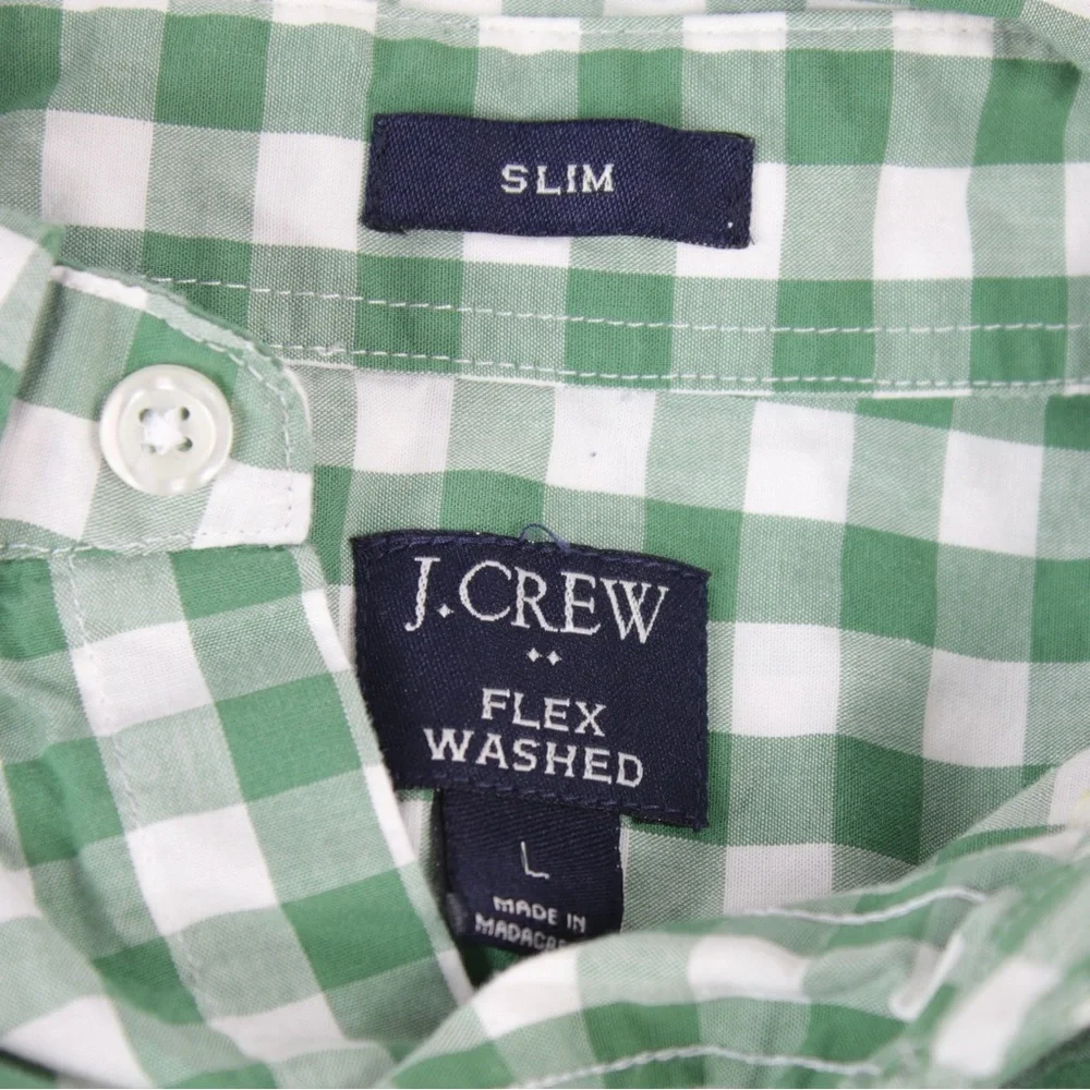 J.Crew‎ Green & White Checkered Long Sleeve Slim Fit Button Up Shirt Mens Size L